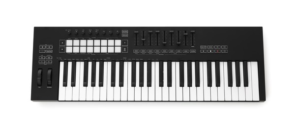 Photo of One portable MIDI keyboard isolated on white, top view