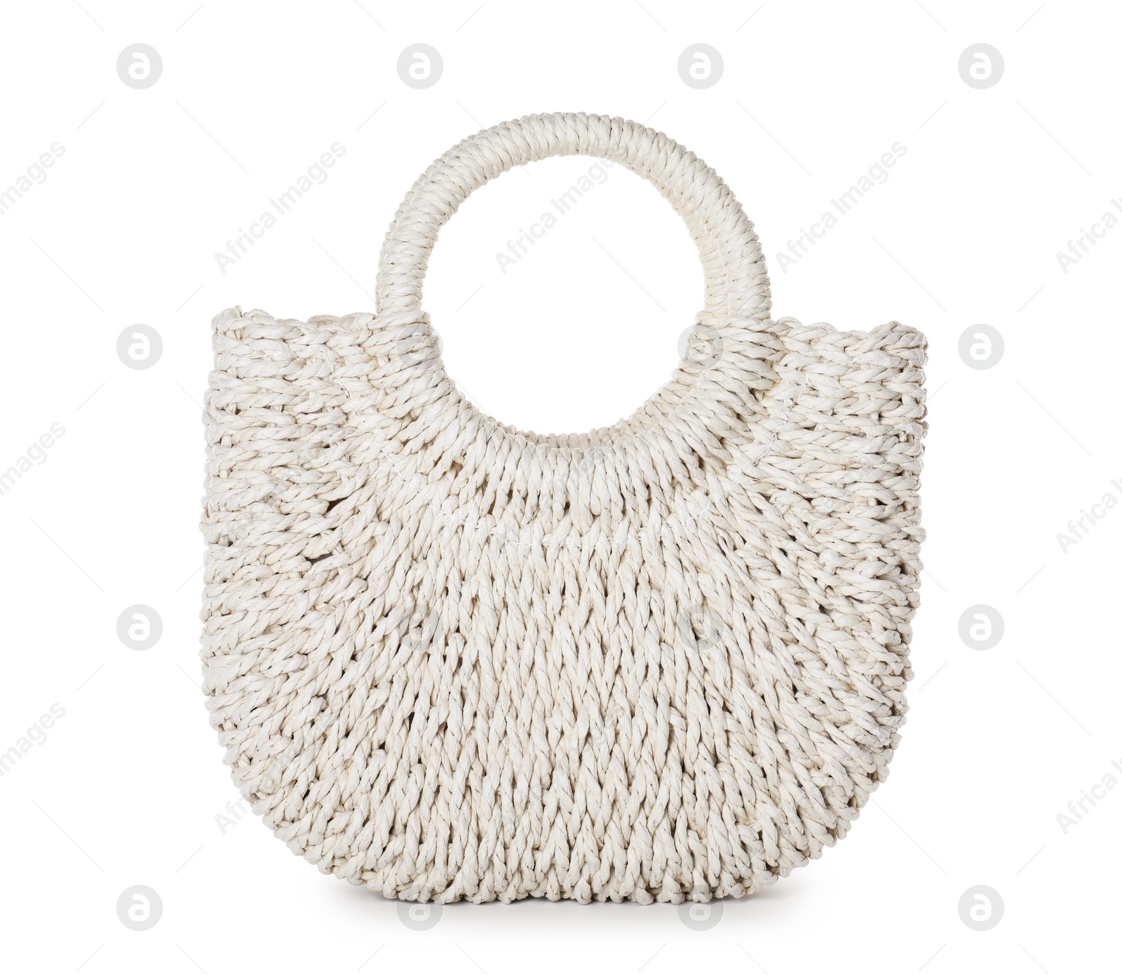 Stylish knitted beach bag isolated on white Photo of Stylish knitted beach bag isolated on white
