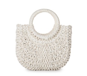 Photo of Stylish knitted beach bag isolated on white
