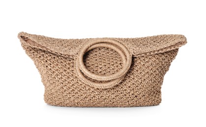 Photo of Stylish knitted beach bag isolated on white