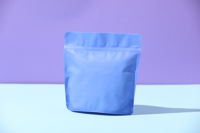 Photo of Zipper stand-up pouch on color background, mockup for design