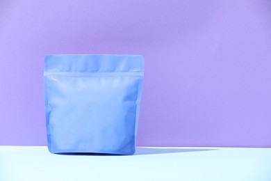 Photo of Zipper stand-up pouch on color background, mockup for design