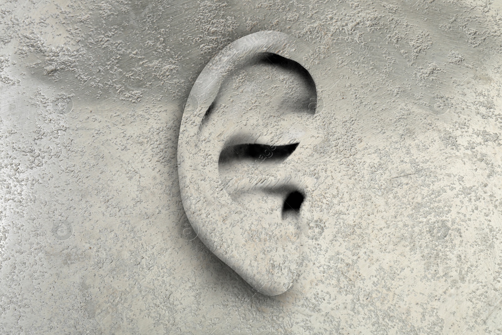 Human ear in grey wall. Eavesdropping, concept that even walls have ears Image of Human ear in grey wall. Eavesdropping, concept that even walls have ears