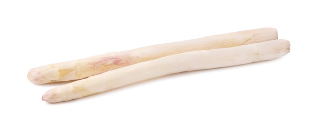 Photo of Two raw asparagus spears isolated on white