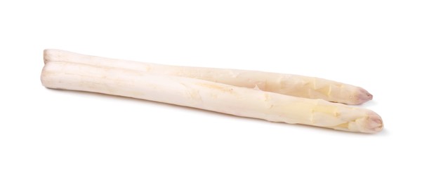 Photo of Two raw asparagus spears isolated on white