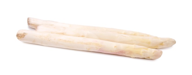 Photo of Three raw asparagus spears isolated on white