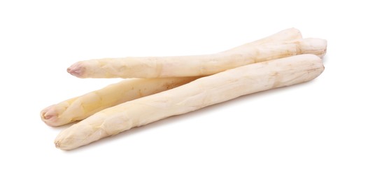 Photo of Three raw asparagus spears isolated on white
