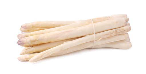 Photo of Bunch of raw asparagus spears isolated on white