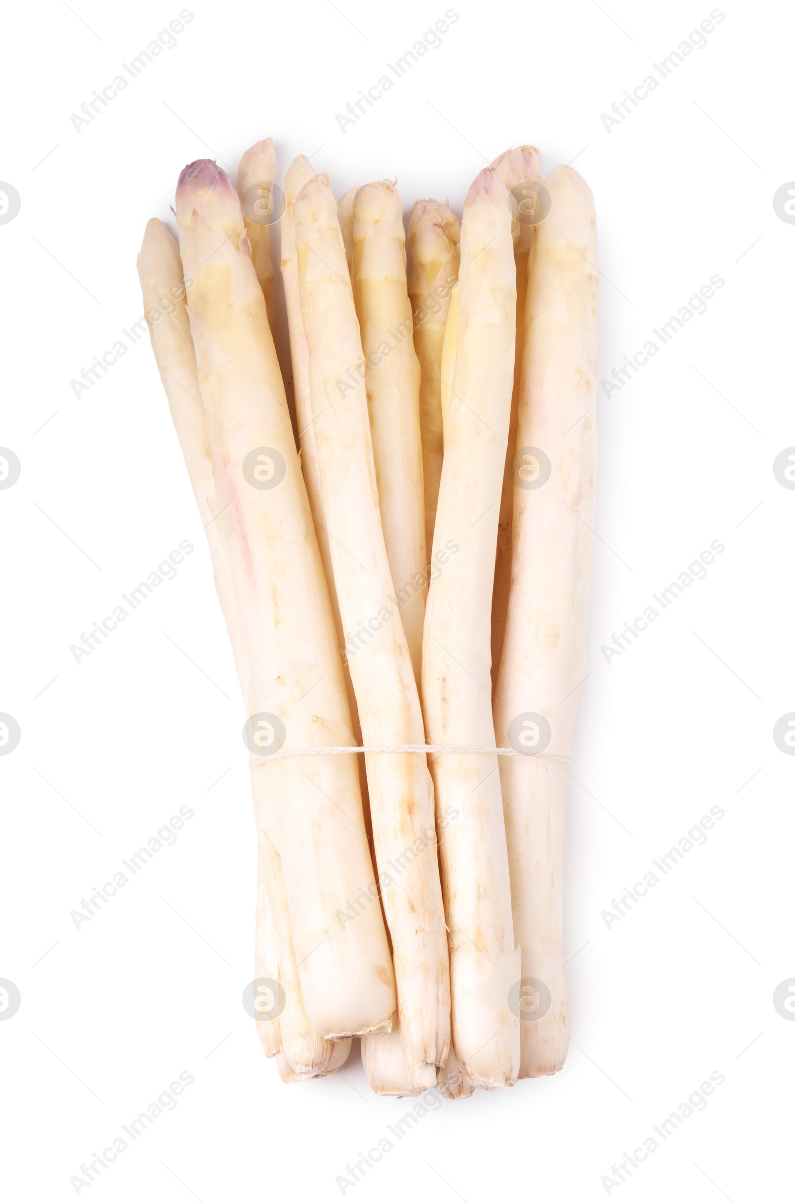 Bunch of raw asparagus spears isolated on white Photo of Bunch of raw asparagus spears isolated on white