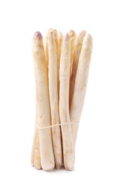 Photo of Bunch of raw asparagus spears isolated on white