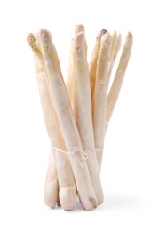 Photo of Bunch of raw asparagus spears isolated on white