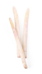 Photo of Three raw asparagus spears isolated on white