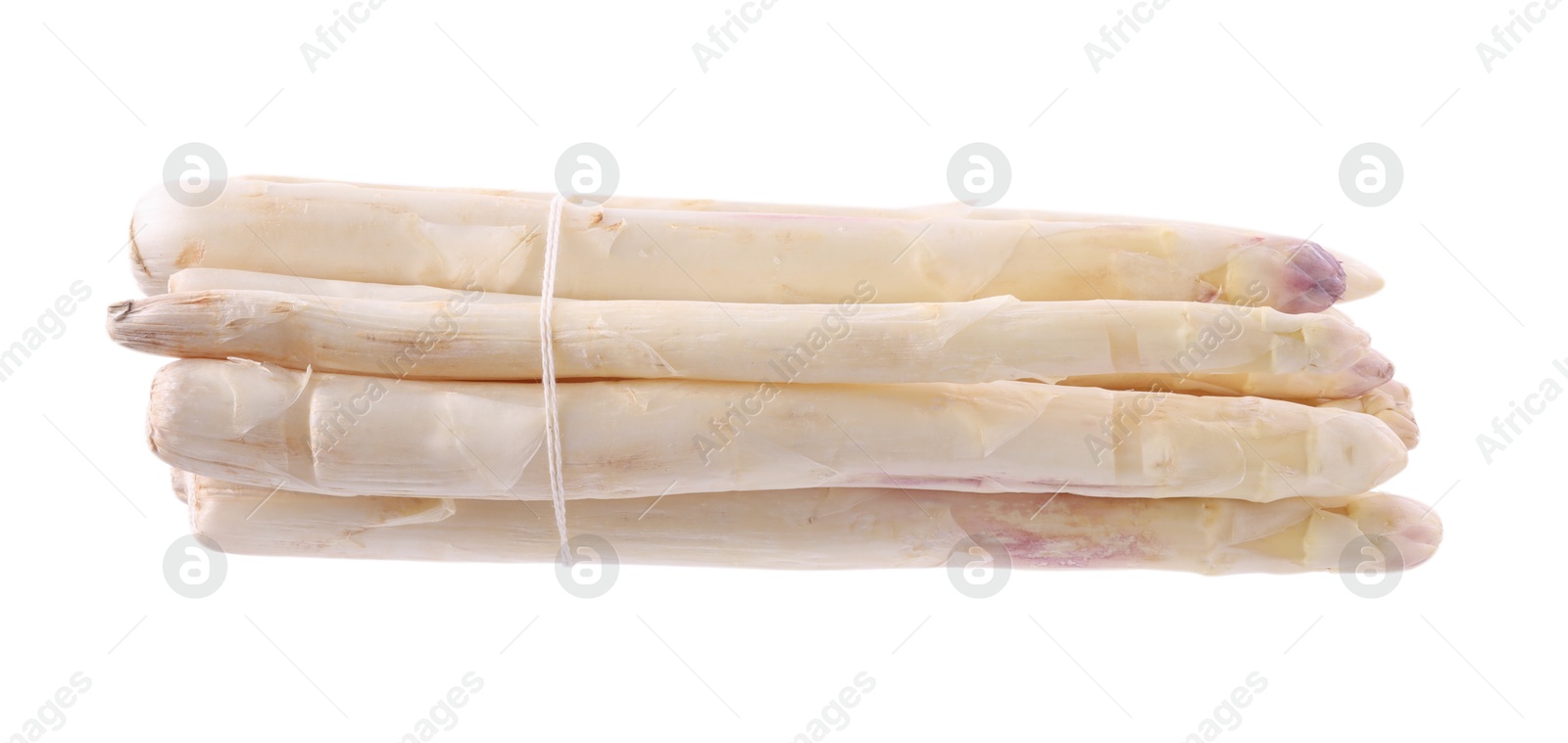 Bunch of raw asparagus spears isolated on white Photo of Bunch of raw asparagus spears isolated on white