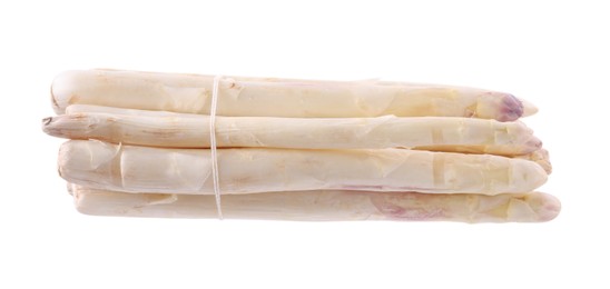 Photo of Bunch of raw asparagus spears isolated on white