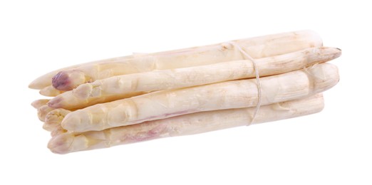 Photo of Bunch of raw asparagus spears isolated on white