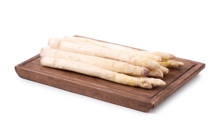 Photo of Many raw asparagus spears isolated on white