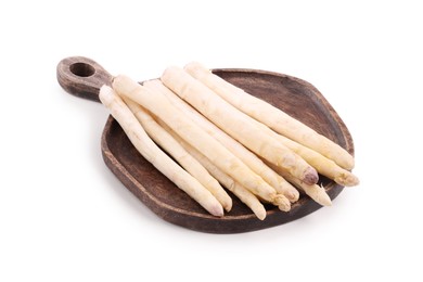 Photo of Many raw asparagus spears isolated on white