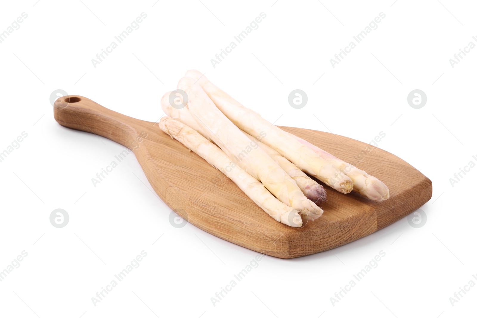 Many raw asparagus spears isolated on white Photo of Many raw asparagus spears isolated on white