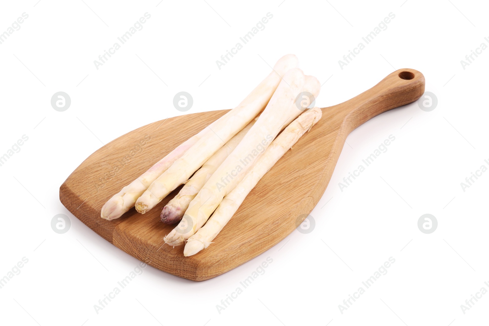 Many raw asparagus spears isolated on white Photo of Many raw asparagus spears isolated on white