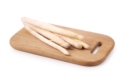 Photo of Many raw asparagus spears isolated on white