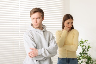 Photo of Woman and man having fight at home