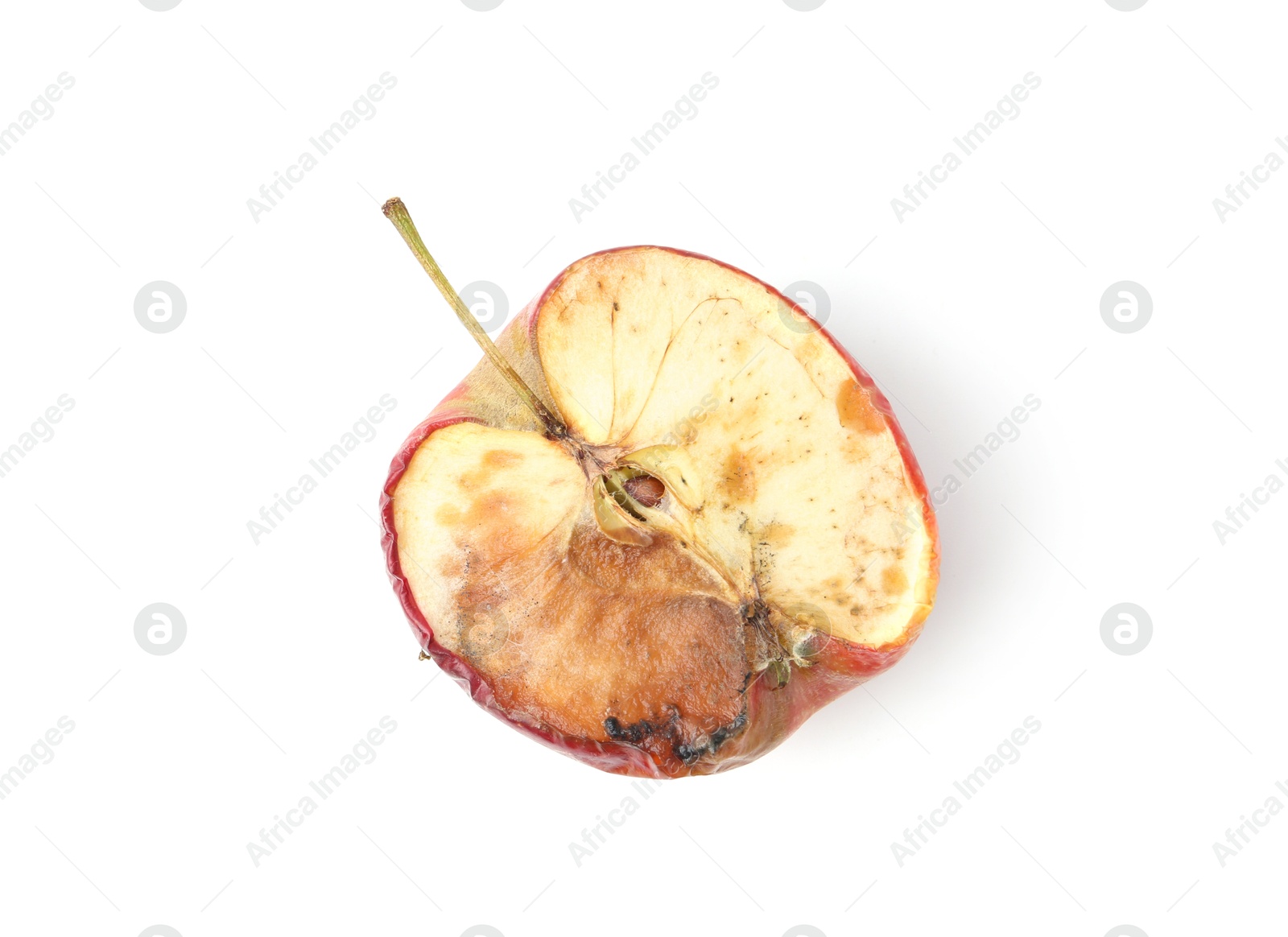Piece of spoiled apple isolated on white, top view Photo of Piece of spoiled apple isolated on white, top view