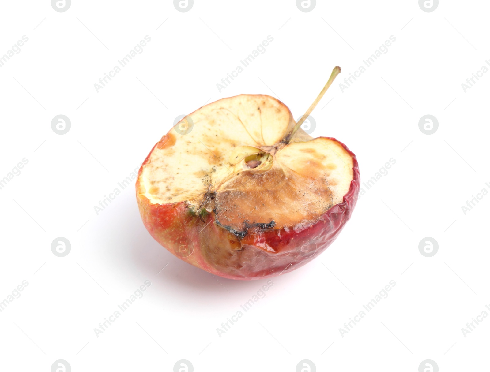 Piece of spoiled apple isolated on white Photo of Piece of spoiled apple isolated on white