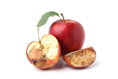 Photo of Spoiled and good apples isolated on white