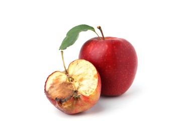 Photo of Spoiled and good apples isolated on white
