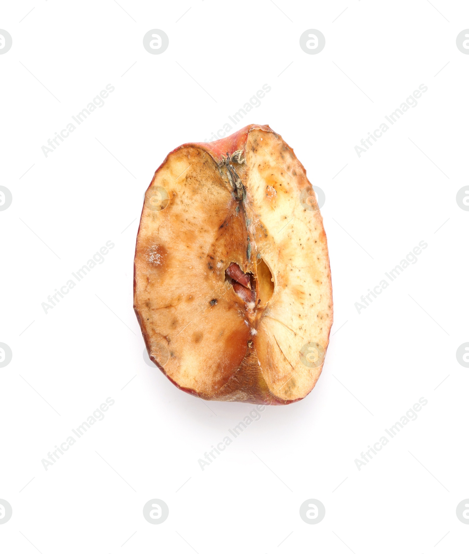 Piece of spoiled apple isolated on white, top view Photo of Piece of spoiled apple isolated on white, top view