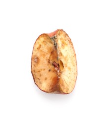 Photo of Piece of spoiled apple isolated on white, top view