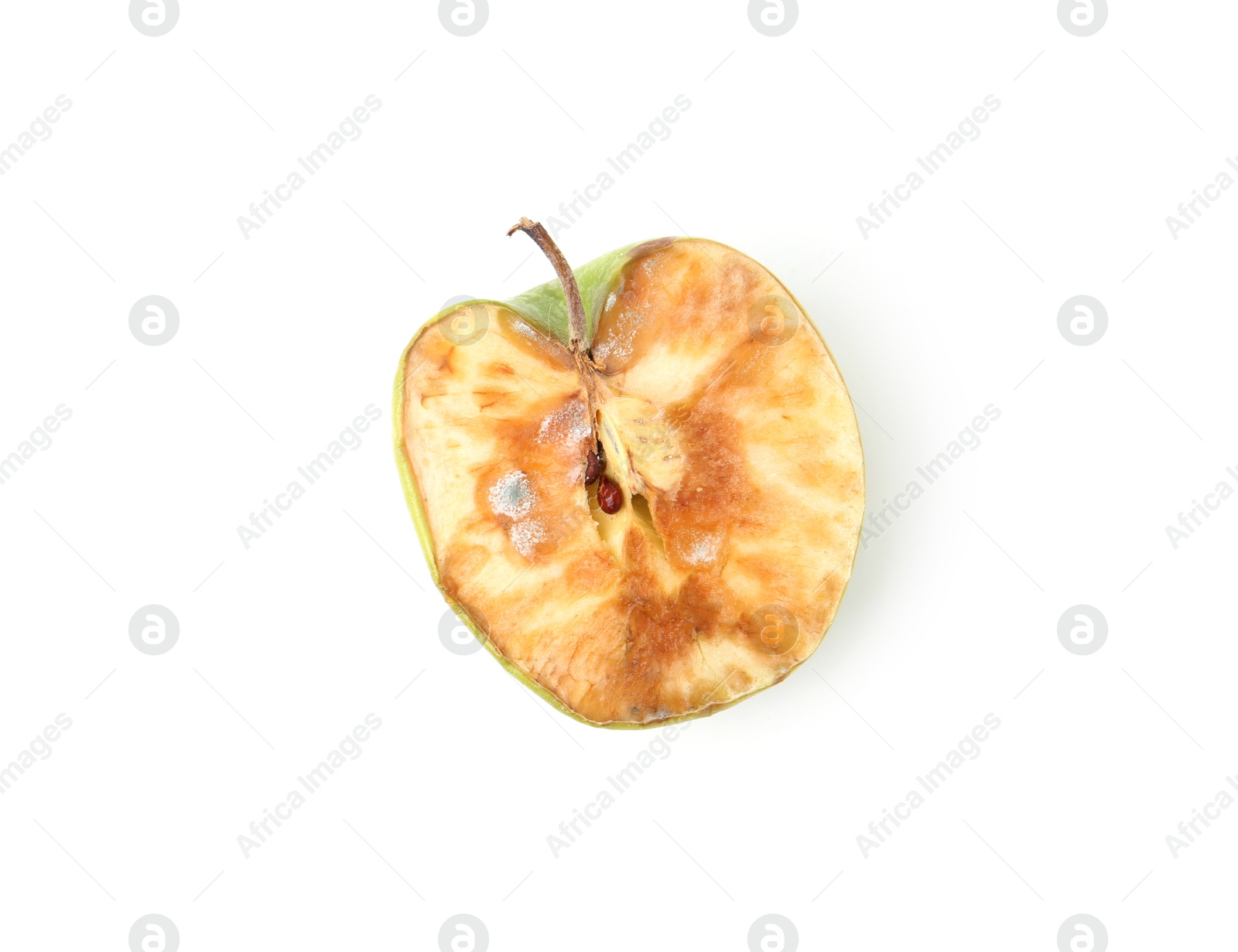 Piece of spoiled apple isolated on white, top view Photo of Piece of spoiled apple isolated on white, top view