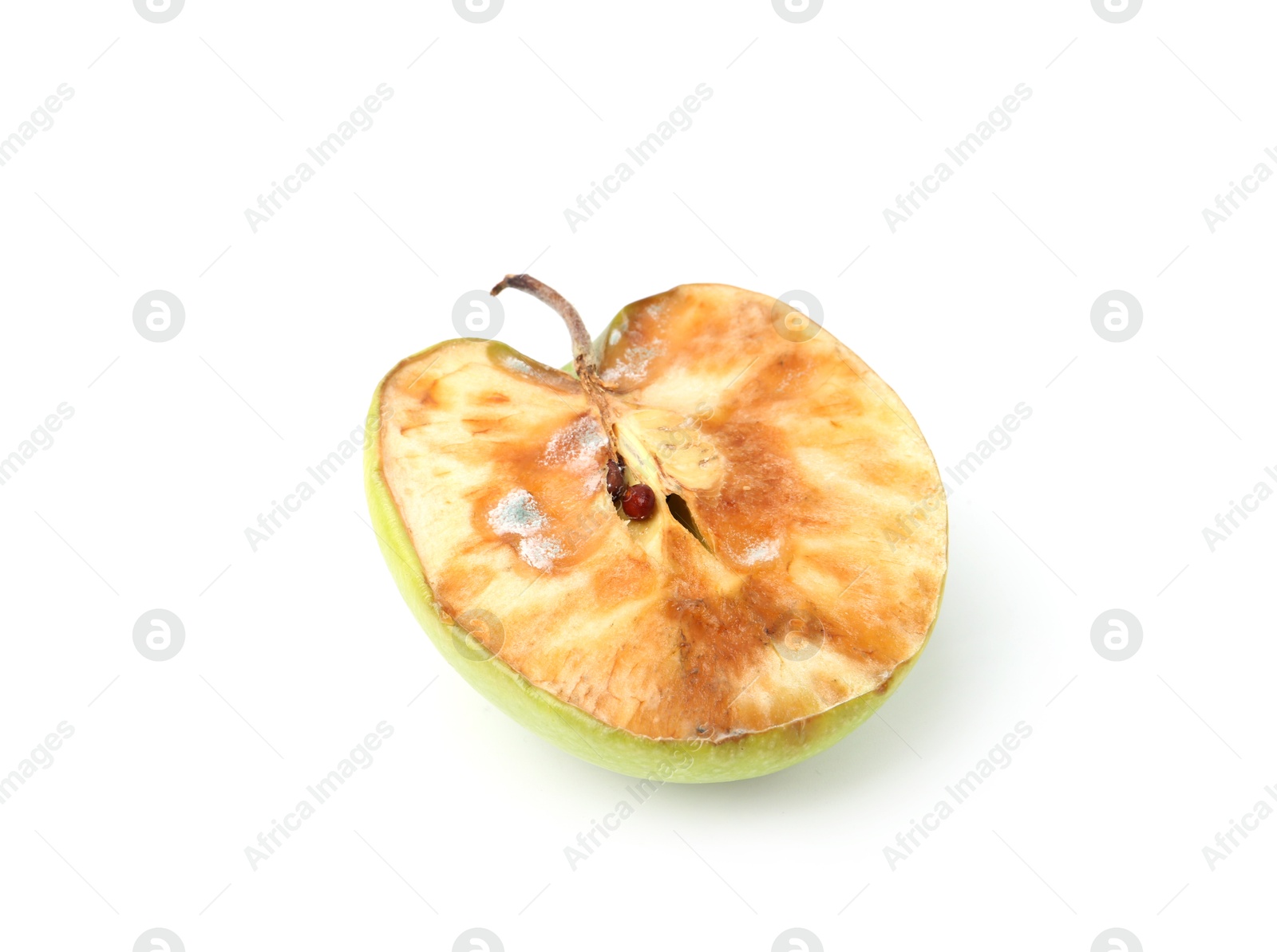 Piece of spoiled apple isolated on white Photo of Piece of spoiled apple isolated on white