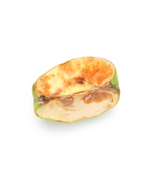 Photo of Piece of spoiled apple isolated on white, top view