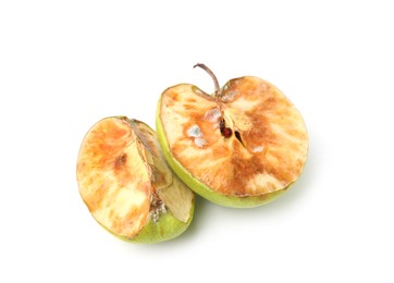 Photo of Pieces of spoiled apple isolated on white