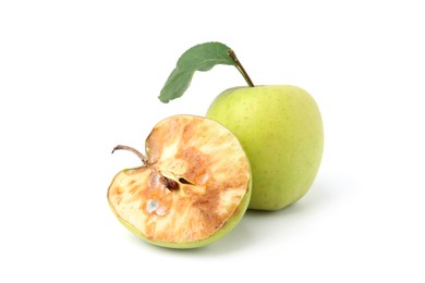 Photo of Spoiled and good apples isolated on white