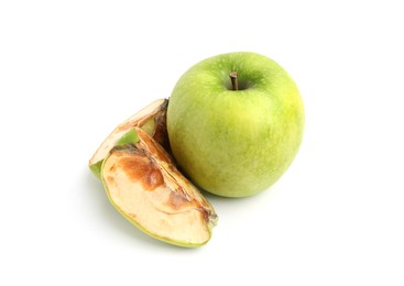 Photo of Spoiled and good apples isolated on white