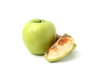 Photo of Spoiled and good apples isolated on white