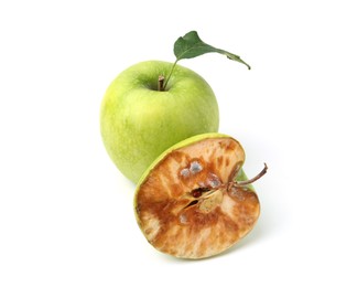Photo of Spoiled and good apples isolated on white