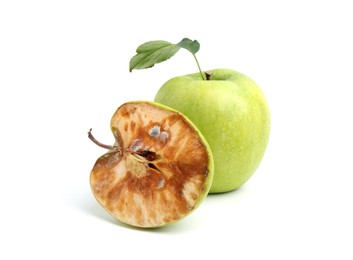 Photo of Spoiled and good apples isolated on white