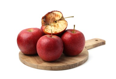 Photo of Spoiled apple and good ones isolated on white
