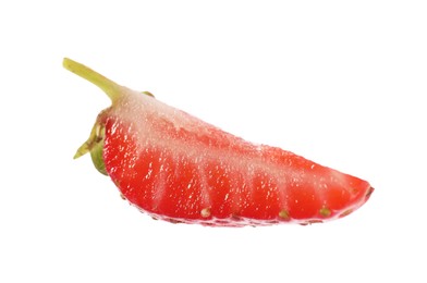 Photo of Piece of ripe strawberry isolated on white