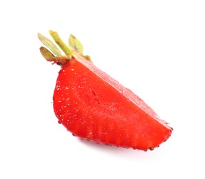 Photo of Piece of ripe strawberry isolated on white