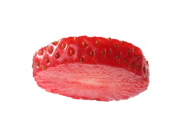 Photo of Piece of ripe strawberry isolated on white