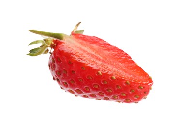 Photo of Piece of ripe strawberry isolated on white