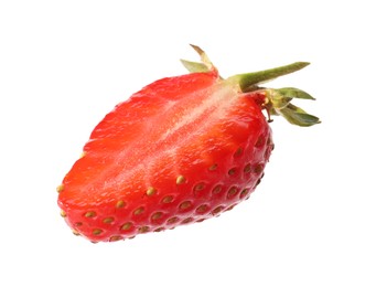 Photo of Piece of ripe strawberry isolated on white