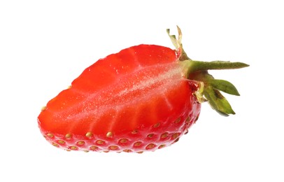 Photo of Piece of ripe strawberry isolated on white