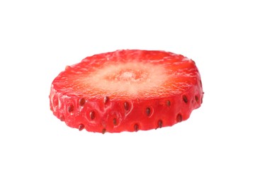 Photo of Piece of ripe strawberry isolated on white