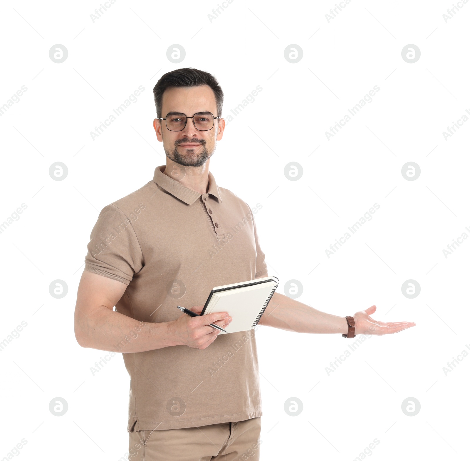 Professional psychologist with notebook on white background Photo of Professional psychologist with notebook on white background