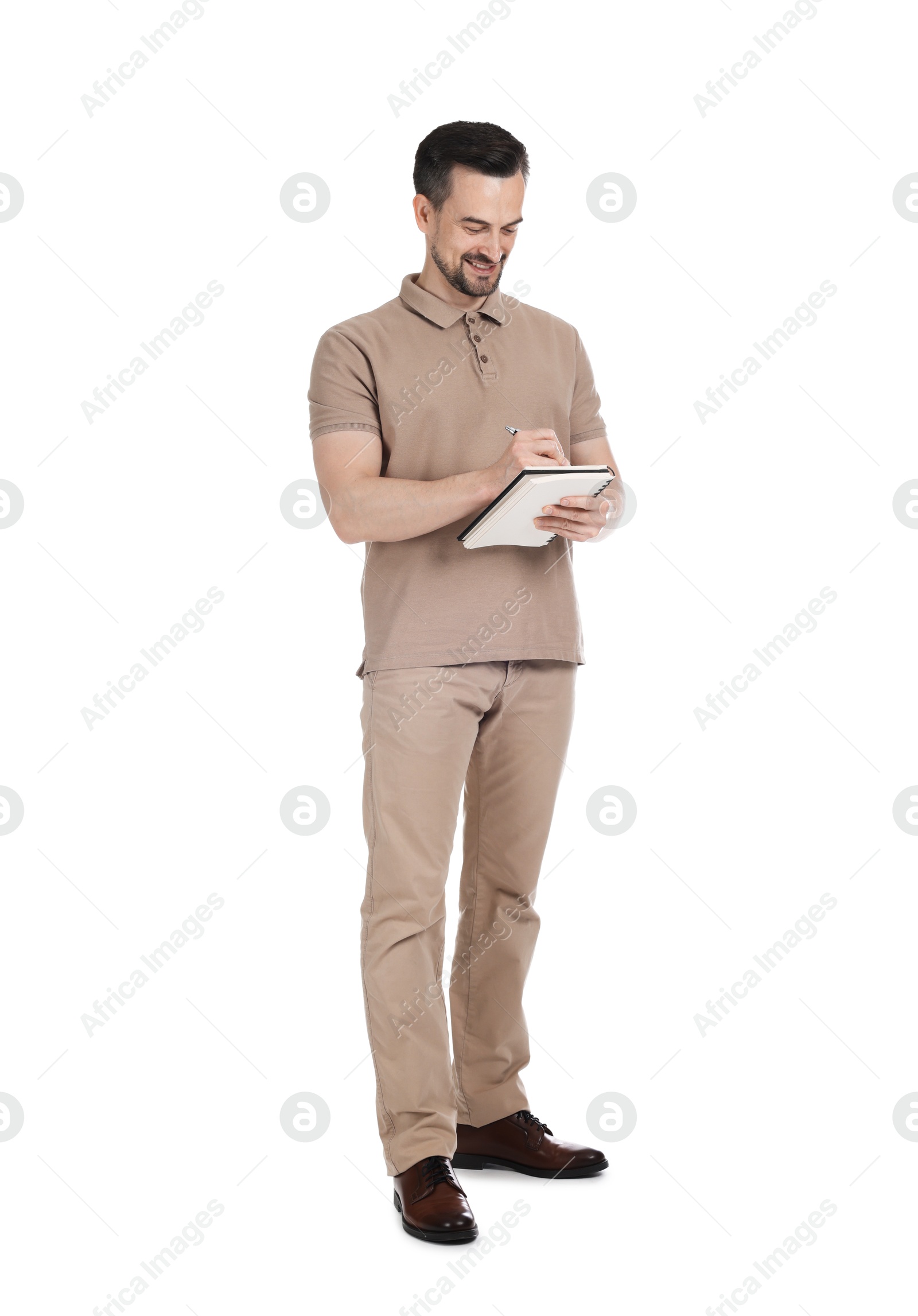 Professional psychologist with notebook on white background Photo of Professional psychologist with notebook on white background